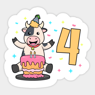 I am 4 with cow - kids birthday 4 years old Sticker